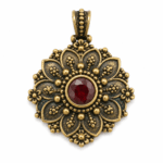brass antique oxidized ruby CZ floral mandala pendant wholesale Jaipur