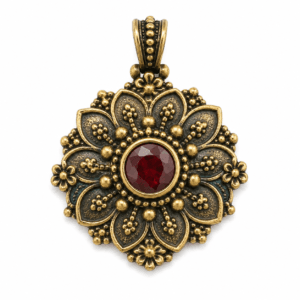brass antique oxidized ruby CZ floral mandala pendant wholesale Jaipur