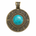brass antique oxidized turquoise cabochon mandala disc pendant wholesale Jaipur