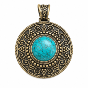brass antique oxidized turquoise cabochon mandala disc pendant wholesale Jaipur