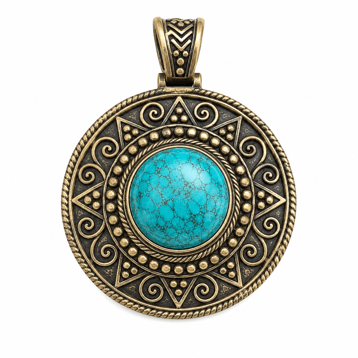 brass antique oxidized turquoise cabochon mandala disc pendant wholesale Jaipur