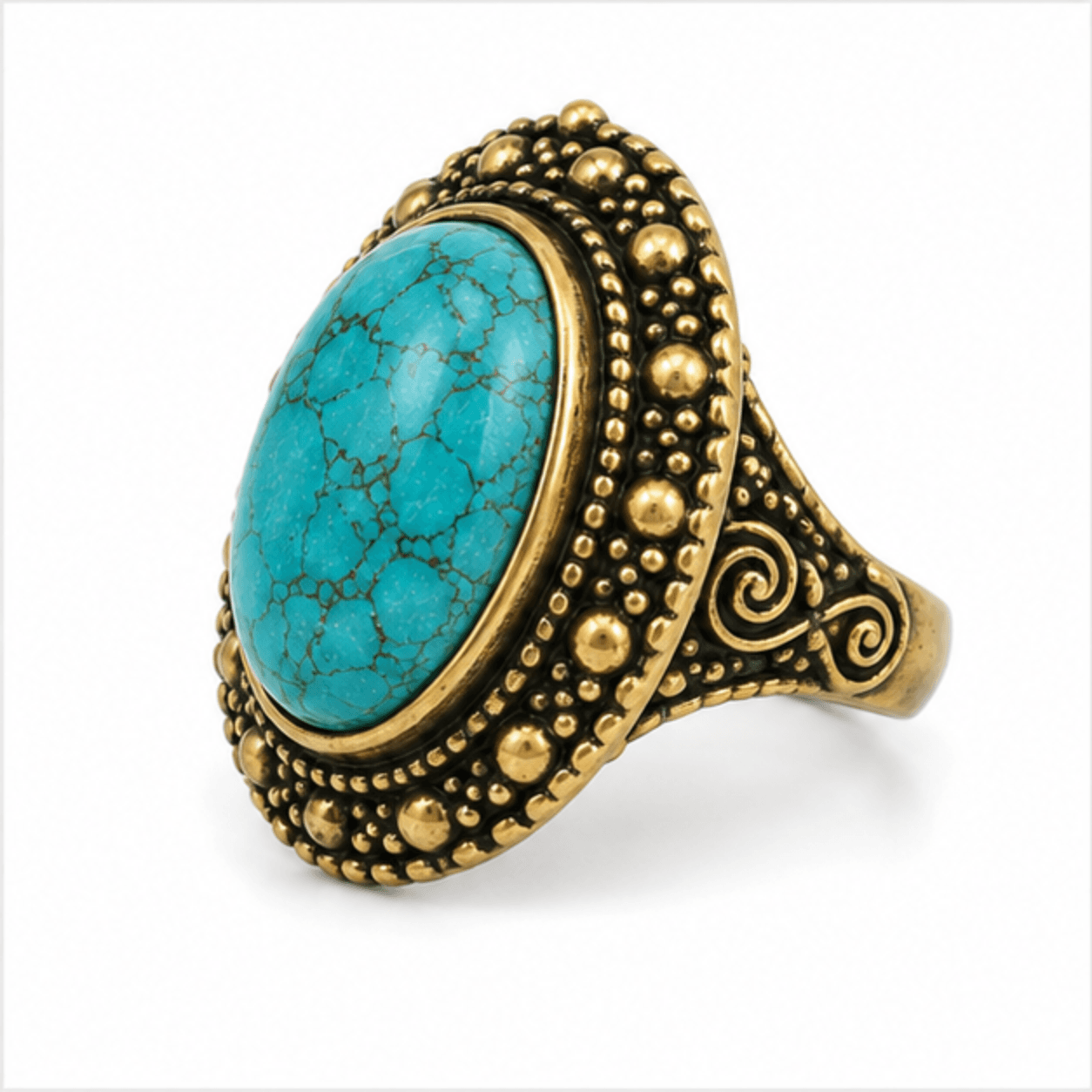 brass antique oxidized turquoise cabochon statement ring wholesale Jaipur
