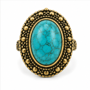 brass antique oxidized turquoise cabochon statement ring wholesale Jaipur