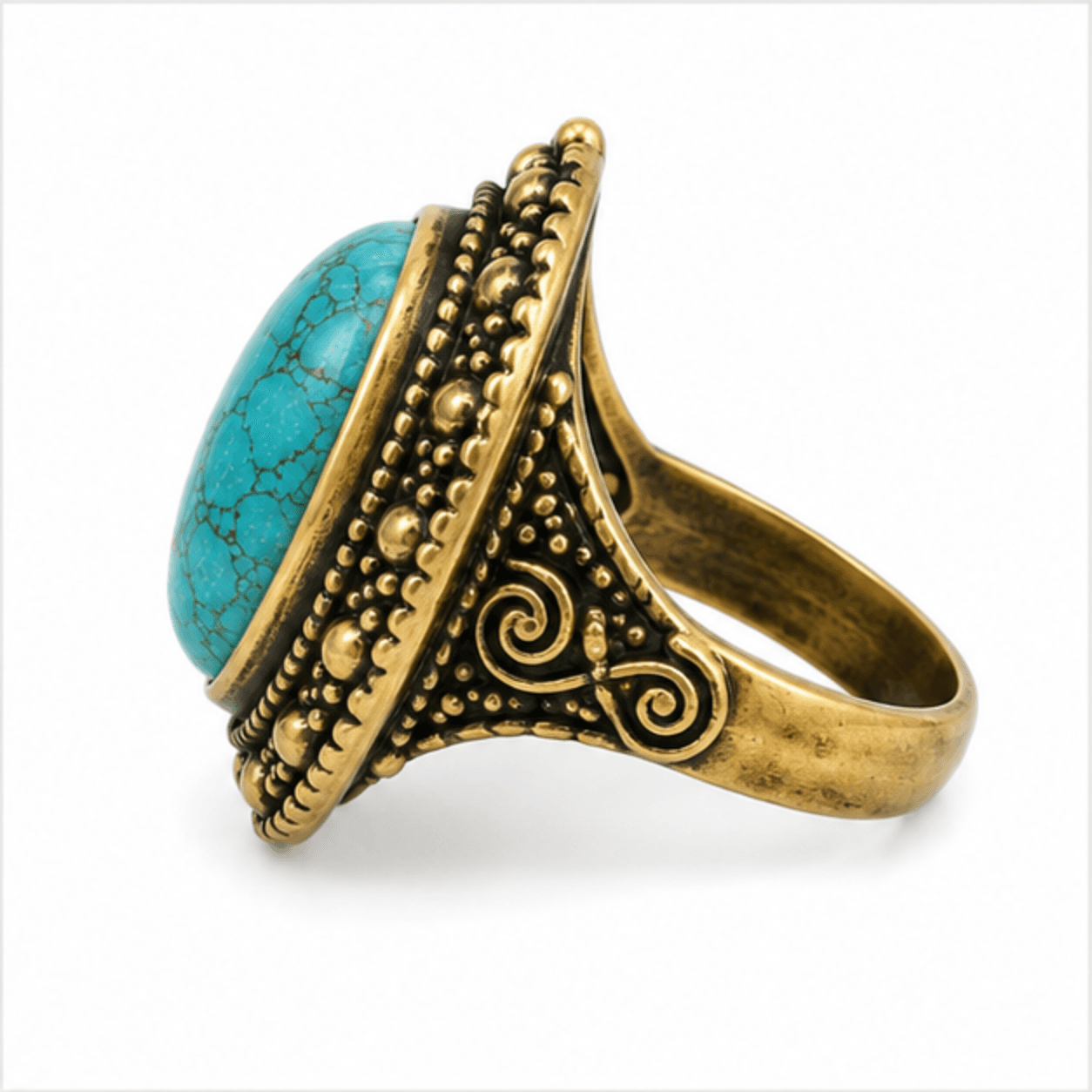 brass antique oxidized turquoise cabochon statement ring wholesale Jaipur