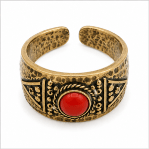 brass antique oxidized coral cabochon wide band open ring wholesale Jaipur