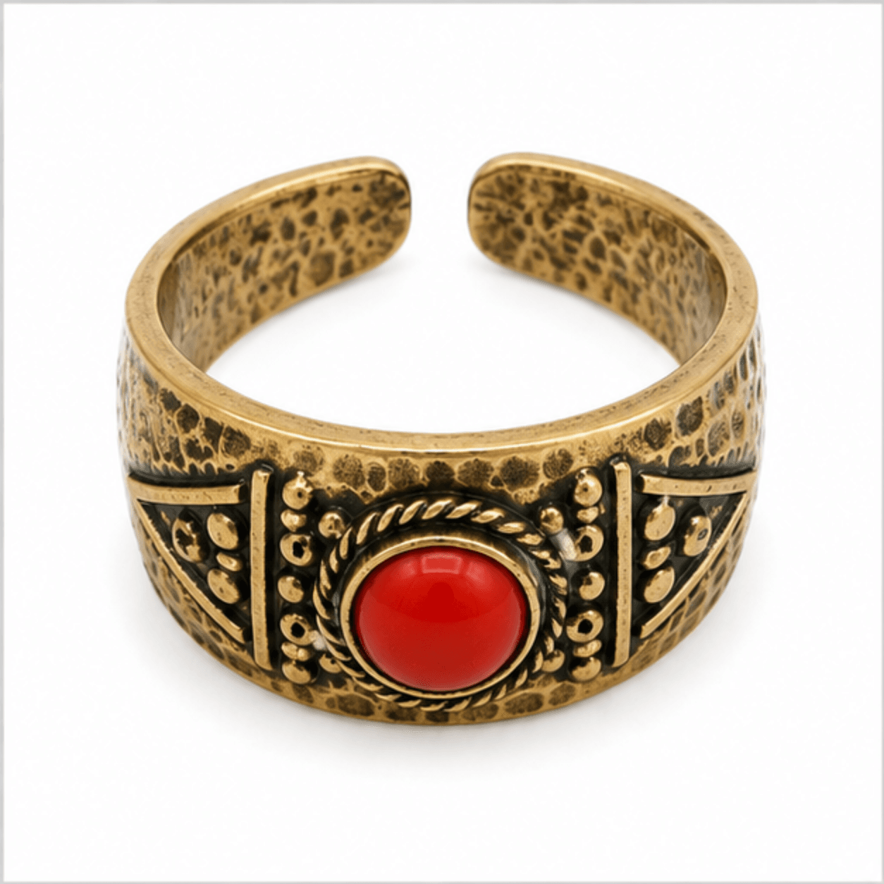 brass antique oxidized coral cabochon wide band open ring wholesale Jaipur