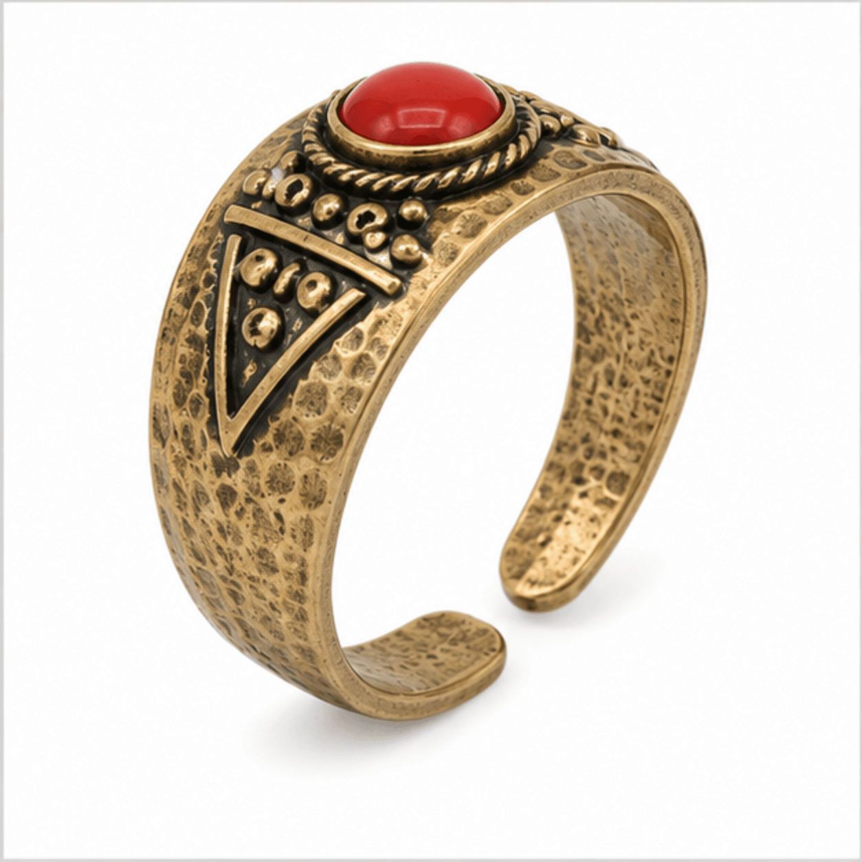 brass antique oxidized coral cabochon wide band open ring wholesale Jaipur
