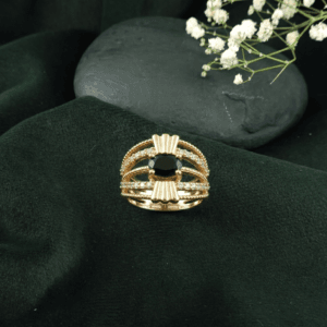 brass multi-band black onyx CZ cocktail ring wholesale Jaipur