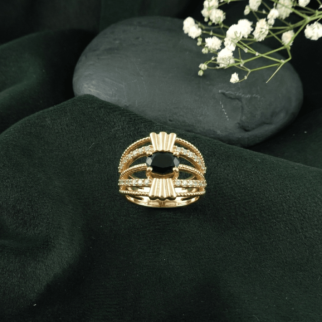 brass multi-band black onyx CZ cocktail ring wholesale Jaipur