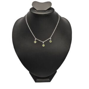 Peridot triple drop necklace 925 sterling silver bezel set handcrafted Jaipur India