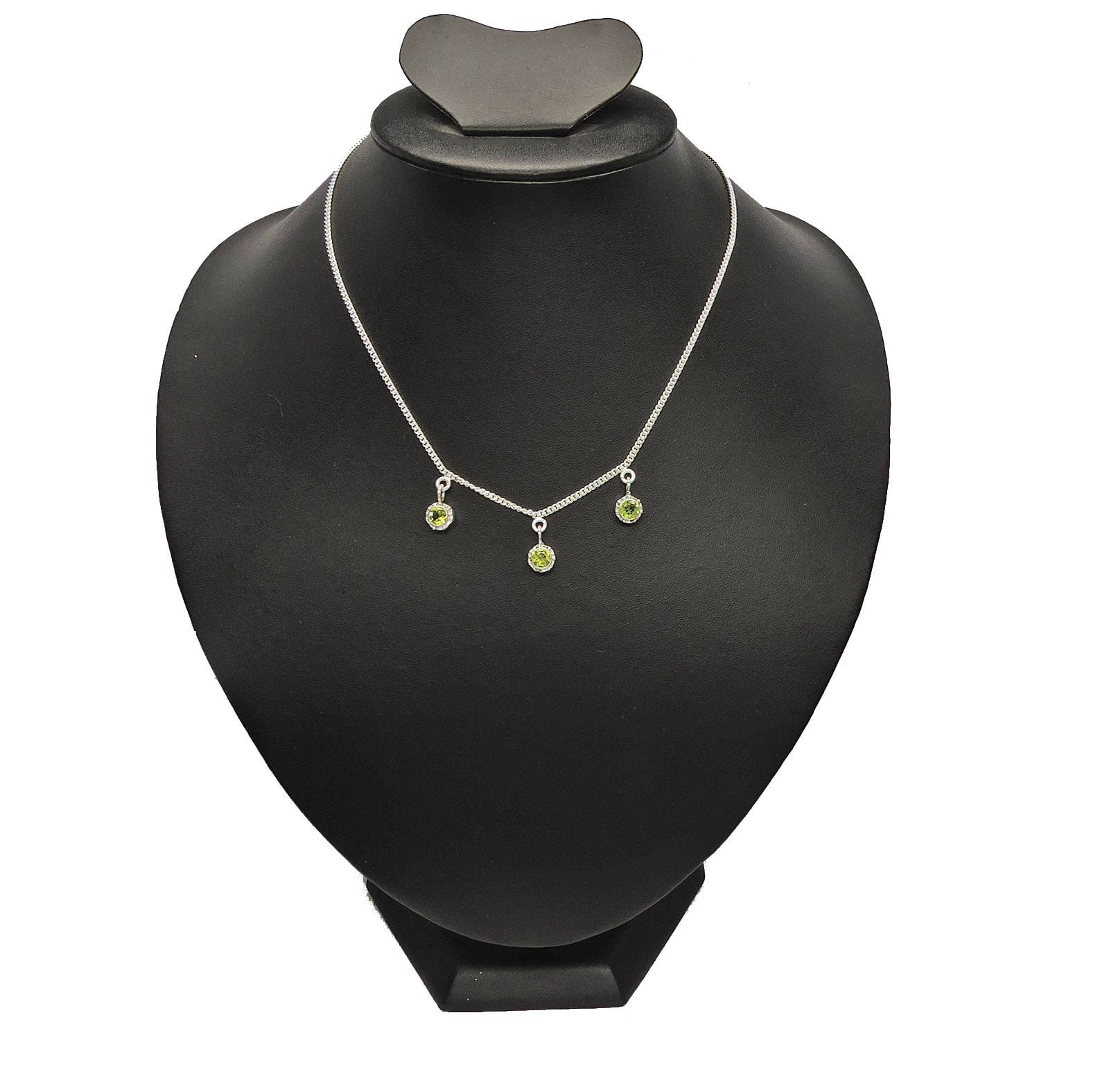 Peridot triple drop necklace 925 sterling silver bezel set handcrafted Jaipur India