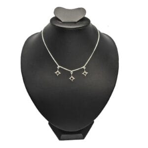 Garnet triple drop necklace 925 sterling silver square cut rope bezel handcrafted Jaipur India