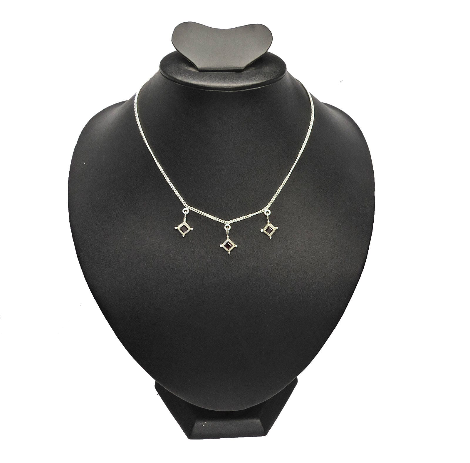 Garnet triple drop necklace 925 sterling silver square cut rope bezel handcrafted Jaipur India