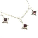 Garnet triple drop necklace 925 sterling silver square cut rope bezel handcrafted Jaipur India