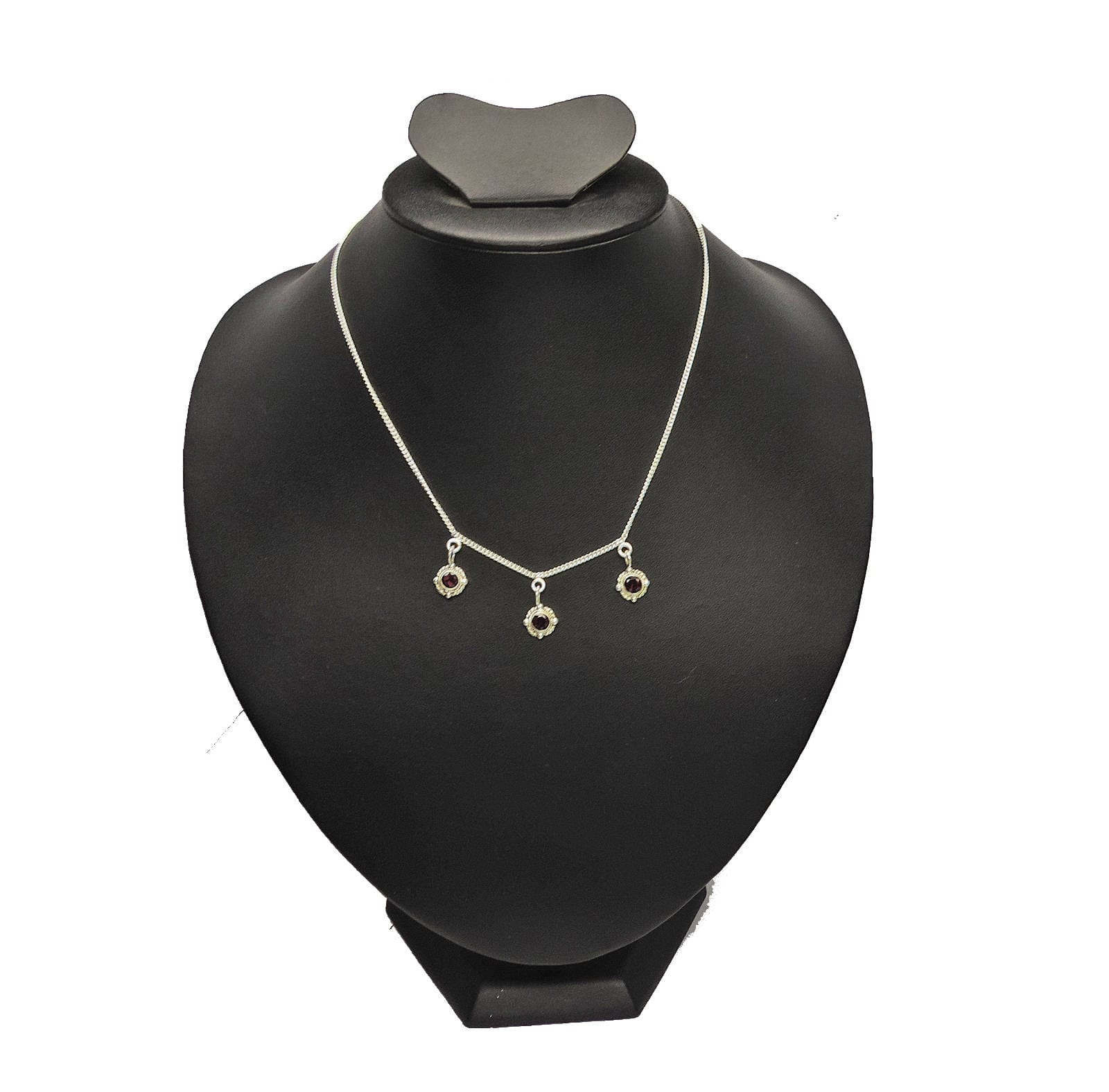 Garnet charm necklace 925 sterling silver handcrafted Jaipur India