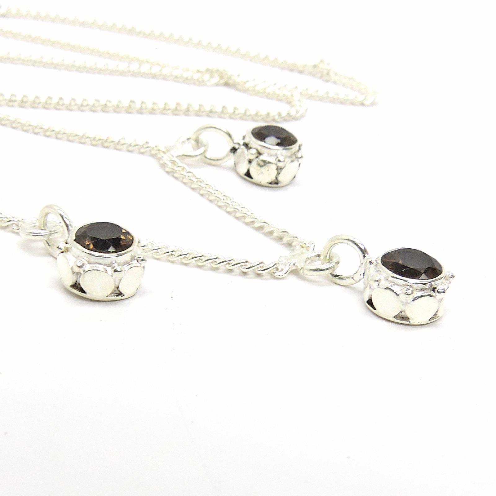 Smoky topaz charm necklace 925 sterling silver handcrafted Jaipur India